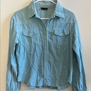 Light Blue Button-Front Denim Corduroy Shirt